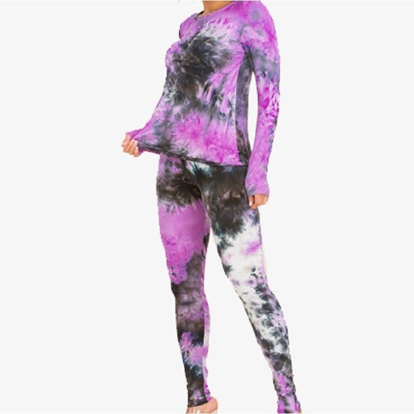 Women's Comfortable Tie Dye Print Top with Leggings Set - Picture 1 of 3